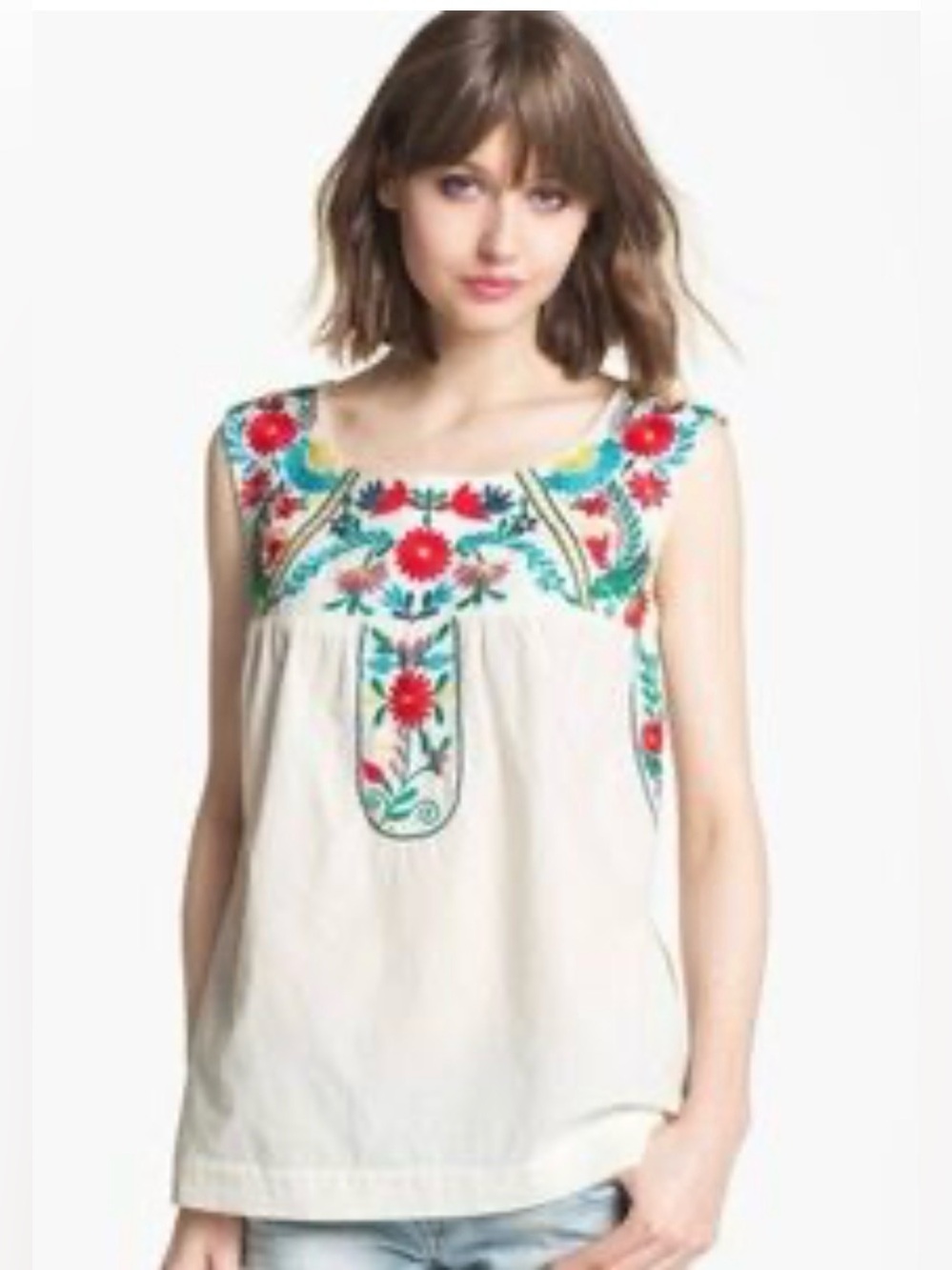 Willow & Clay Embroidered Boho Peasant Blouse Embroidered Medium